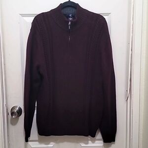 CALVIN KLEIN MEN'S 3/4 ZIP SWEATER  DARK BROWN  100% COTTON SIZE  XL